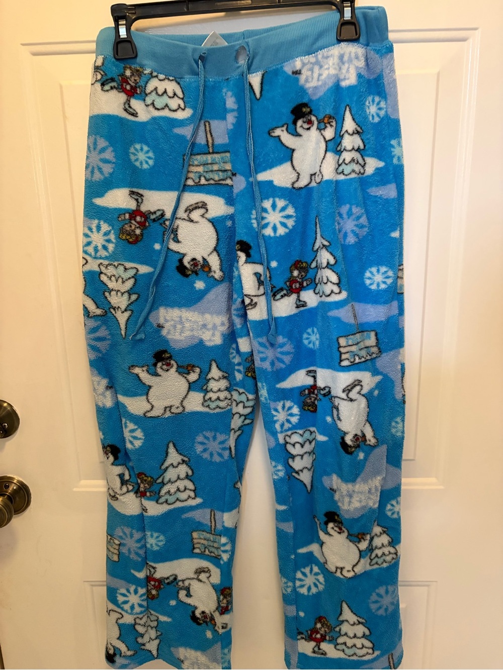 Blue Women's Fleece Pajama Pants with Snowman Print